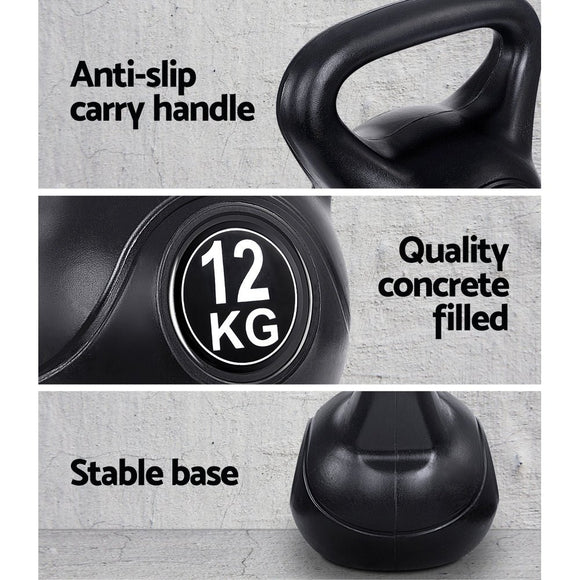 Everfit 12kg Kettlebell Set Weight Lifting Bench Dumbbells Kettle Bell Gym Home - RnR Galore