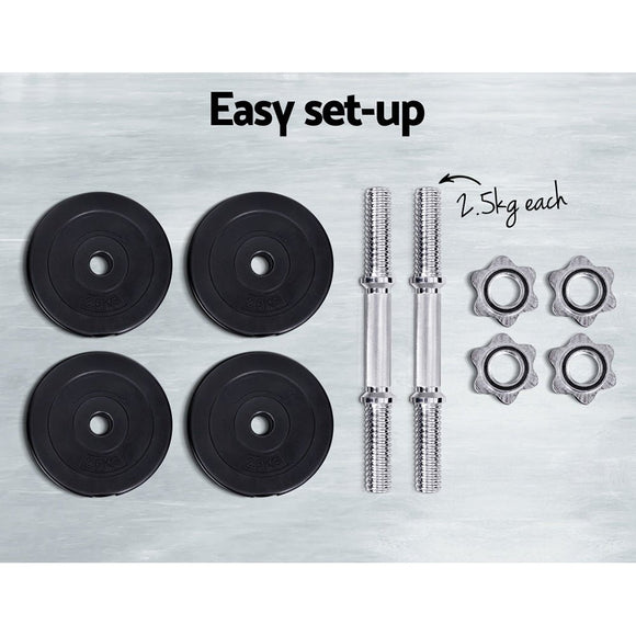 Everfit 15kg Dumbbell Set Weight Plates Dumbbells Lifting Bench - RnR Galore