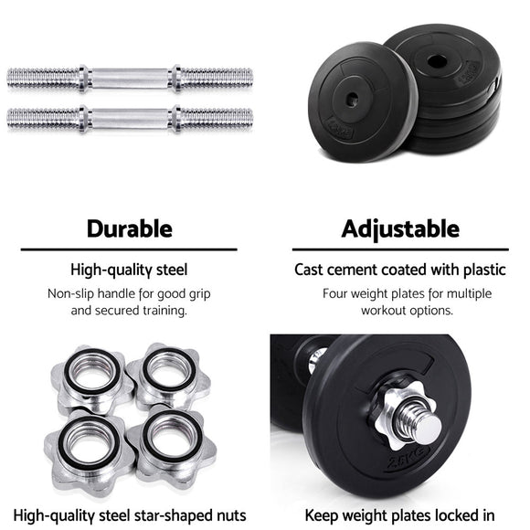 Everfit 15kg Dumbbell Set Weight Plates Dumbbells Lifting Bench - RnR Galore