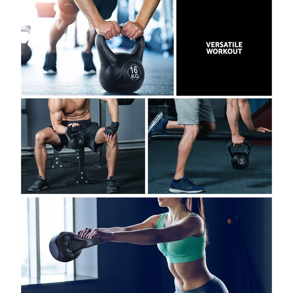 Everfit 16kg Kettlebell Set Weight Lifting Bench Dumbbells Kettle Bell Gym Home - RnR Galore