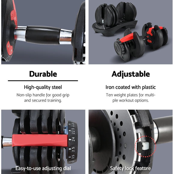 Everfit 24kg Dumbbells Adjustable Dumbbell Weight Plates Home Gym - RnR Galore