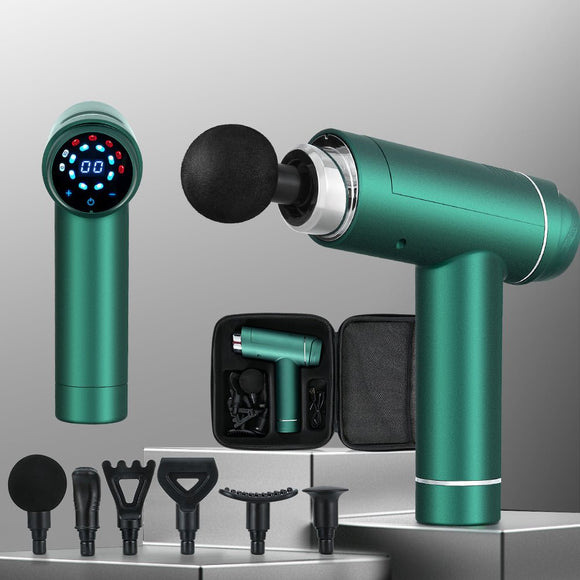 Everfit Massage Gun 30 Speed 6 Heads Vibration Muscle Massager Chargeable Green - RnR Galore