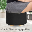 Fabric Ottoman Round Wooden Leg Foot Stool - BLACK - RnR Galore