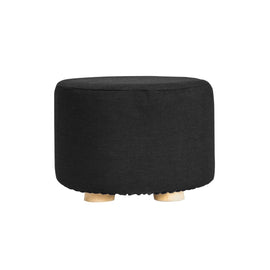 Fabric Ottoman Round Wooden Leg Foot Stool - BLACK - RnR Galore