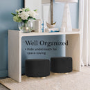 Fabric Ottoman Round Wooden Leg Foot Stool - BLACK - RnR Galore