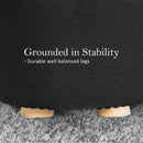 Fabric Ottoman Round Wooden Leg Foot Stool - BLACK - RnR Galore