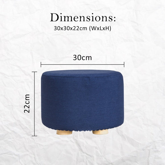 Fabric Ottoman Round Wooden Leg Foot Stool - DARK BLUE - RnR Galore
