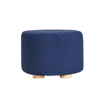 Fabric Ottoman Round Wooden Leg Foot Stool - DARK BLUE - RnR Galore