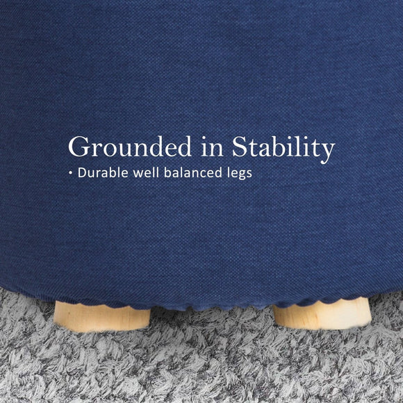 Fabric Ottoman Round Wooden Leg Foot Stool - DARK BLUE - RnR Galore