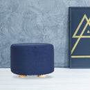 Fabric Ottoman Round Wooden Leg Foot Stool - DARK BLUE - RnR Galore
