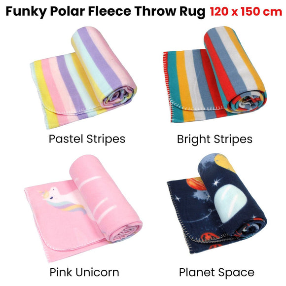Funky Cute Polar Fleece Throw Rug Navy Planet Space - RnR Galore