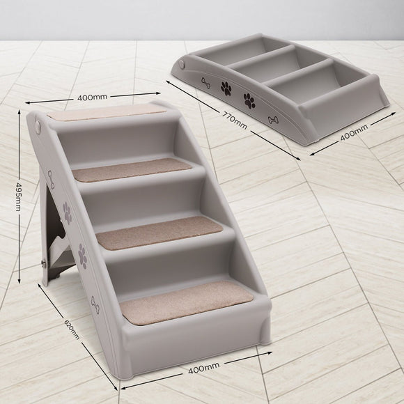 Furtastic Foldable Pet Stairs in Grey - 50cm Dog Ladder Cat Ramp with Non - Slip Mat for Indoor and Outdoor Use - RnR Galore