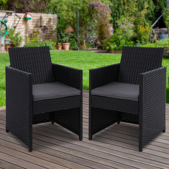 Gardeon 2PC Outdoor Dining Chairs Patio Furniture Wicker Garden Cushion Hugo - RnR Galore