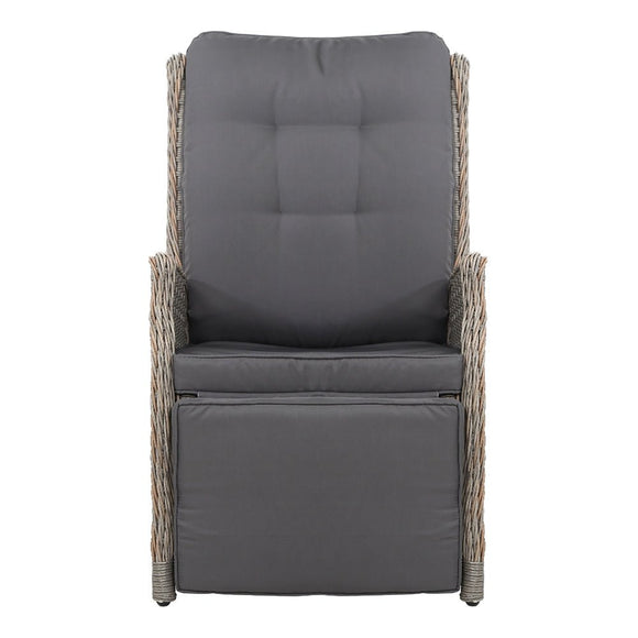 Gardeon 2PC Recliner Chairs Sun lounge Wicker Lounger Outdoor Furniture Adjustable Grey - RnR Galore