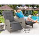 Gardeon 2PC Recliner Chairs Sun lounge Wicker Lounger Outdoor Furniture Adjustable Grey - RnR Galore