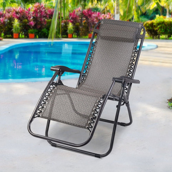 Gardeon 2PC Zero Gravity Chair Folding Outdoor Recliner Adjustable Sun Lounge Camping Beige - RnR Galore