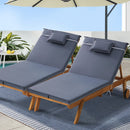 Gardeon 2x Sun Lounge Wooden Lounger Outdoor Furniture Day Bed Wheel Patio Grey - RnR Galore