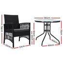 Gardeon 3PC Bistro Set Outdoor Furniture Rattan Table Chairs Cushion Patio Garden Lyra - RnR Galore