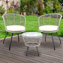 Gardeon 3PC Bistro Set Outdoor Furniture Rattan Table Chairs Patio Garden Cushion Grey - RnR Galore