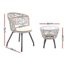 Gardeon 3PC Bistro Set Outdoor Furniture Rattan Table Chairs Patio Garden Cushion Grey - RnR Galore
