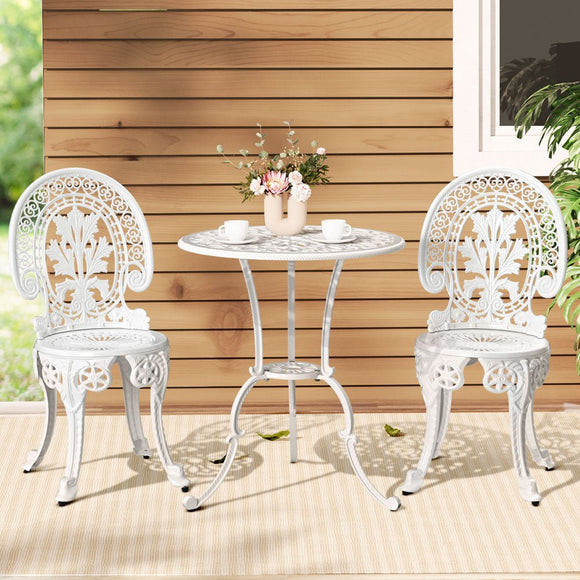 Gardeon 3PC Patio Furniture Outdoor Bistro Set Dining Chairs Aluminium White - RnR Galore