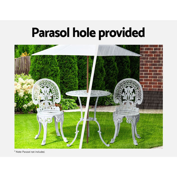 Gardeon 3PC Patio Furniture Outdoor Bistro Set Dining Chairs Aluminium White - RnR Galore
