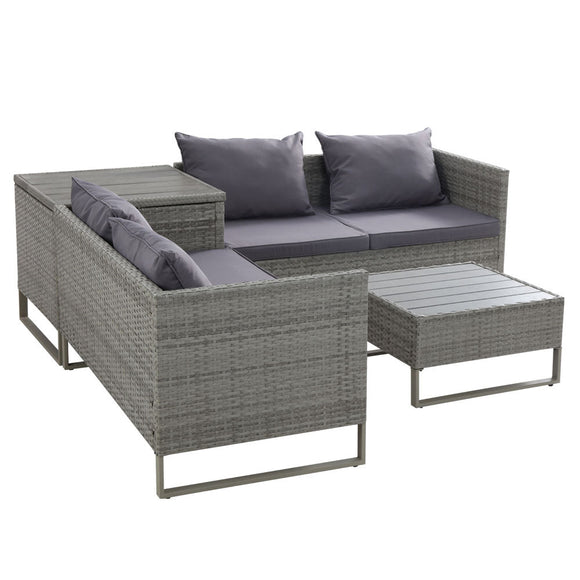 Gardeon 4 - Seater Outdoor Sofa Furniture Lounge Set Wicker Setting Grey - RnR Galore