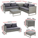Gardeon 4 - Seater Outdoor Sofa Furniture Lounge Set Wicker Setting Grey - RnR Galore