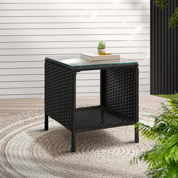 Gardeon Coffee Side Table Wicker Desk Rattan Outdoor Furniture Garden Black - RnR Galore