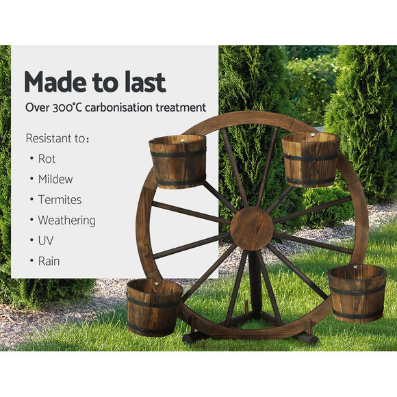 Gardeon Garden Decor Plant Stand Outdoor Ornament Wooden Wagon Wheel 80cm - RnR Galore