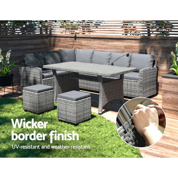 Gardeon Outdoor Dining Set Wicker Table Chairs Setting 8 Seater - RnR Galore