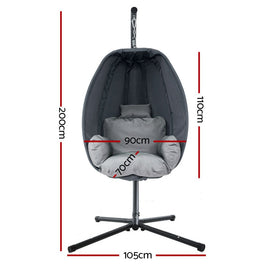 Gardeon Outdoor Egg Swing Chair Patio Furniture Pod Stand Canopy Foldable Grey - RnR Galore