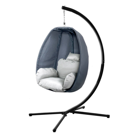 Gardeon Outdoor Egg Swing Chair Patio Furniture Pod Stand Canopy Foldable Grey - RnR Galore