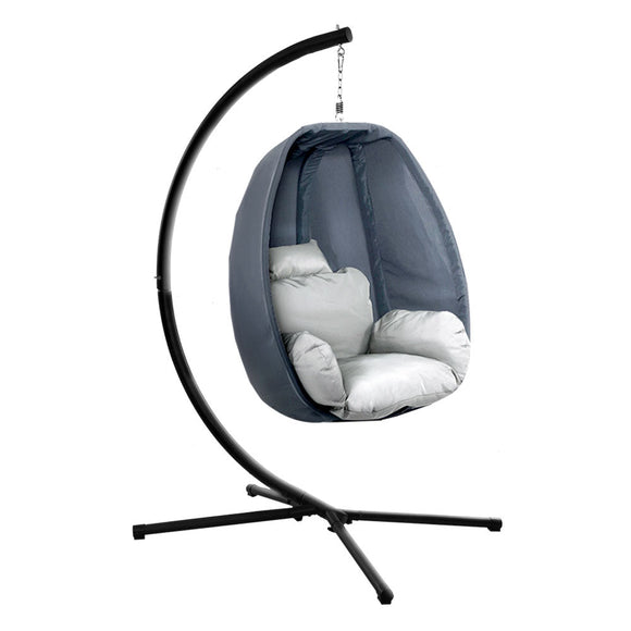 Gardeon Outdoor Egg Swing Chair Patio Furniture Pod Stand Canopy Foldable Grey - RnR Galore