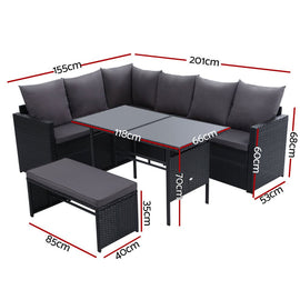 Gardeon Outdoor Furniture Dining Setting Sofa Set Lounge Wicker 8 Seater Black - RnR Galore
