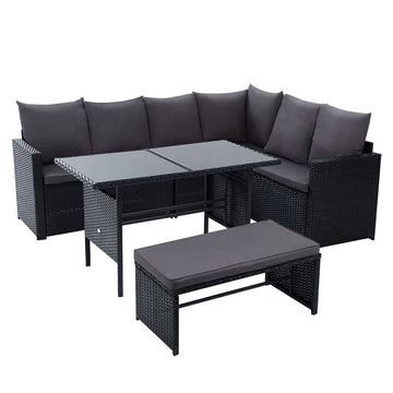 Gardeon Outdoor Furniture Dining Setting Sofa Set Lounge Wicker 8 Seater Black - RnR Galore