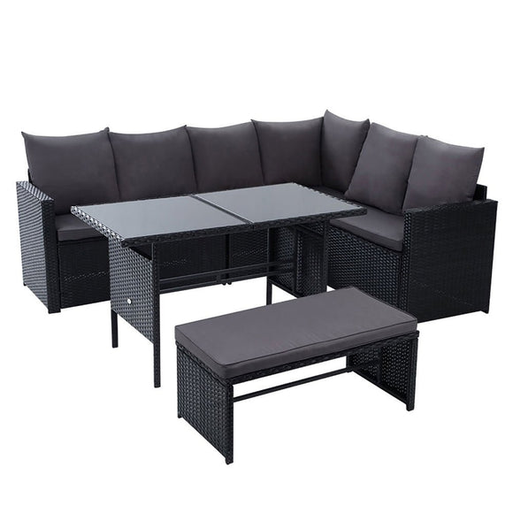 Gardeon Outdoor Furniture Dining Setting Sofa Set Lounge Wicker 8 Seater Black - RnR Galore