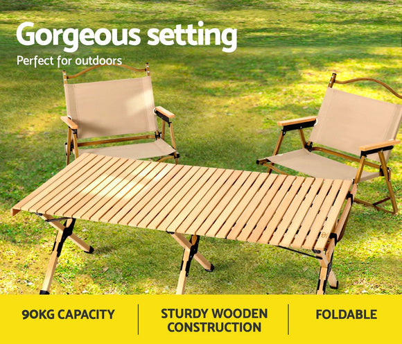 Gardeon Outdoor Furniture Wooden Egg Roll Picnic Table Camping Desk 120CM - RnR Galore