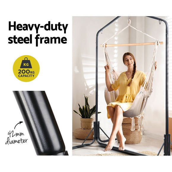Gardeon Outdoor Hammock Chair with Stand Hanging Hammock with Pillow Cream - RnR Galore