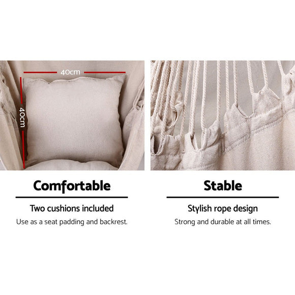 Gardeon Outdoor Hammock Chair with Stand Hanging Hammock with Pillow Cream - RnR Galore