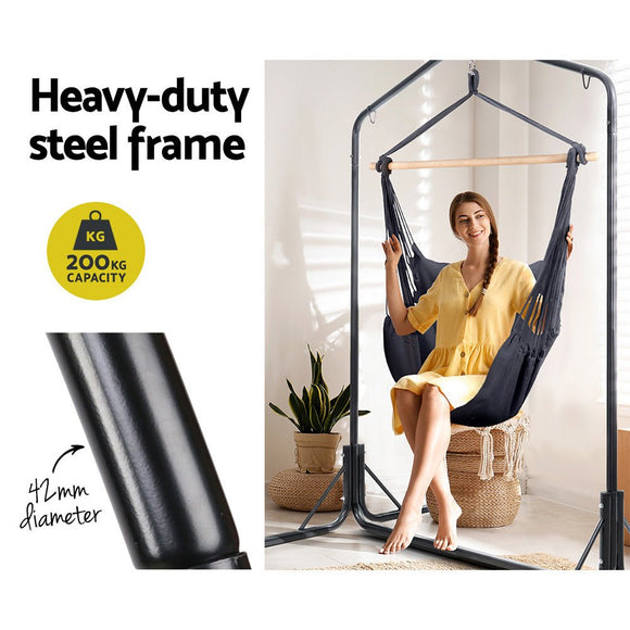 Gardeon Outdoor Hammock Chair with Stand Swing Hanging Hammock with Pillow Grey - RnR Galore