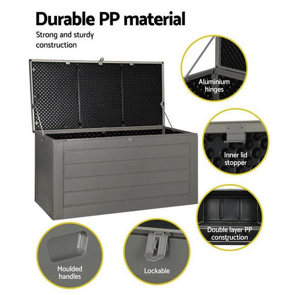 Gardeon Outdoor Storage Box 680L Container Lockable Garden Bench Tool Shed Black - RnR Galore