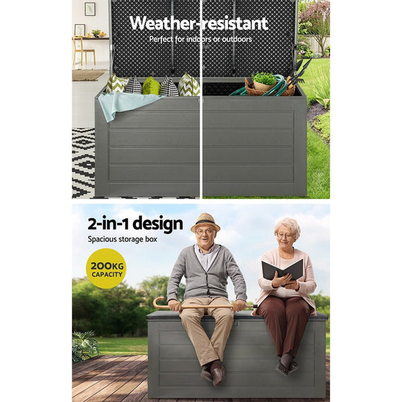 Gardeon Outdoor Storage Box 680L Container Lockable Garden Bench Tool Shed Black - RnR Galore
