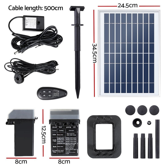 Gardeon Solar Pond Pump Submersible Fountain with Battery Kit LED Lights 5.2FT - RnR Galore