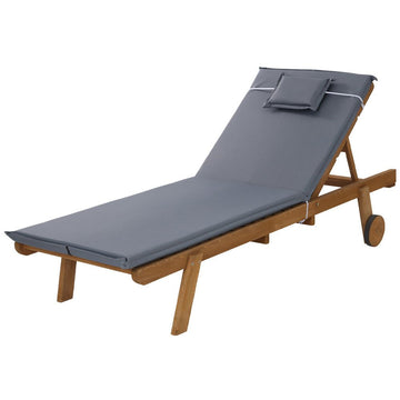 Gardeon Sun Lounge Wooden Lounger Outdoor Furniture Day Bed Wheels Patio Grey - RnR Galore