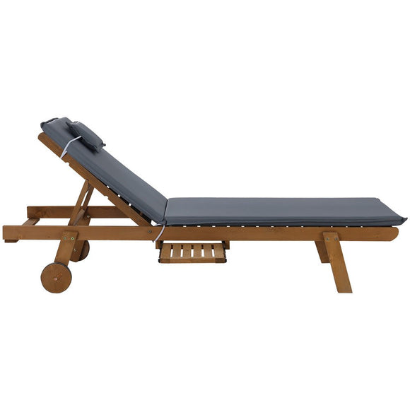 Gardeon Sun Lounge Wooden Lounger Outdoor Furniture Day Bed Wheels Patio Grey - RnR Galore