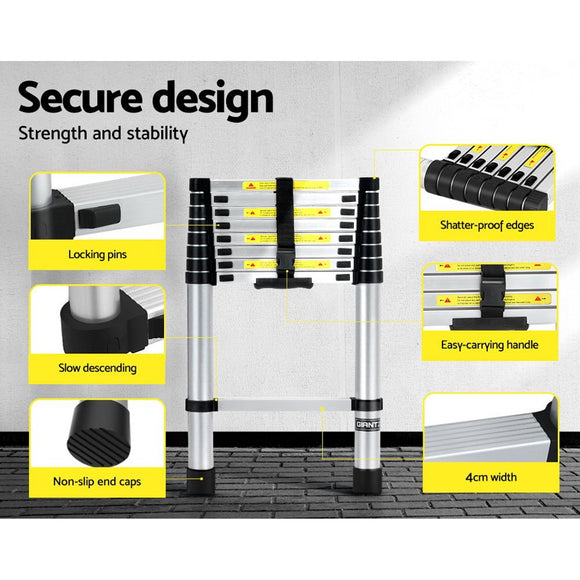 Giantz 2.6M Telescopic Ladder Aluminium Extension Extendable Steps Adjustable Height - RnR Galore