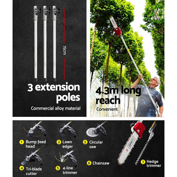 Giantz 40CC Pole Chainsaw Hedge Trimmer Brush Cutter Whipper Saw 4 - Stroke 7 - in - 1 - RnR Galore