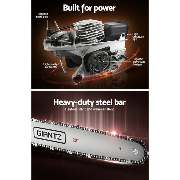 Giantz Chainsaw Petrol 58CC 22" Bar Commercial E - Start Pruning Chain Saw,Giantz Chainsaw Petrol 58CC 22" Bar Commercial E - Start Pruning Chain Saw 4.2HP - RnR Galore