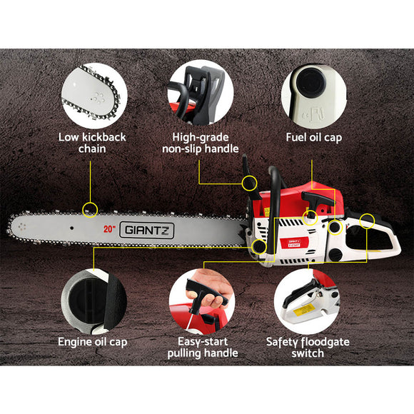 Giantz Chainsaw Petrol 62CC 20" Bar Commercial E - Start Pruning Chain Saw Spark Plug - RnR Galore